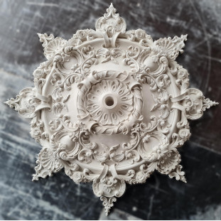 Розетка гипсовая в стиле барокко с насыщенным объемным рисунком р-211 Ø1220