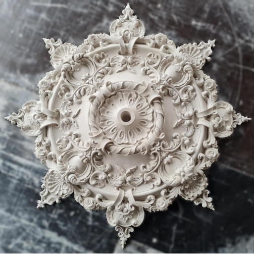 Розетка гіпсова у стилі бароко з насиченим об'ємним малюнком р-211 Ø1220