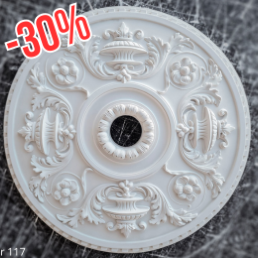 Розетка гіпсова з класичним малюнком флористики та ваз р-117 Ø500