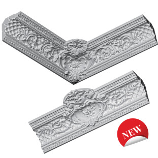 Карниз з гіпсу к-1001 з насиченим малюнком та орнаменом сітки  154х150 мм